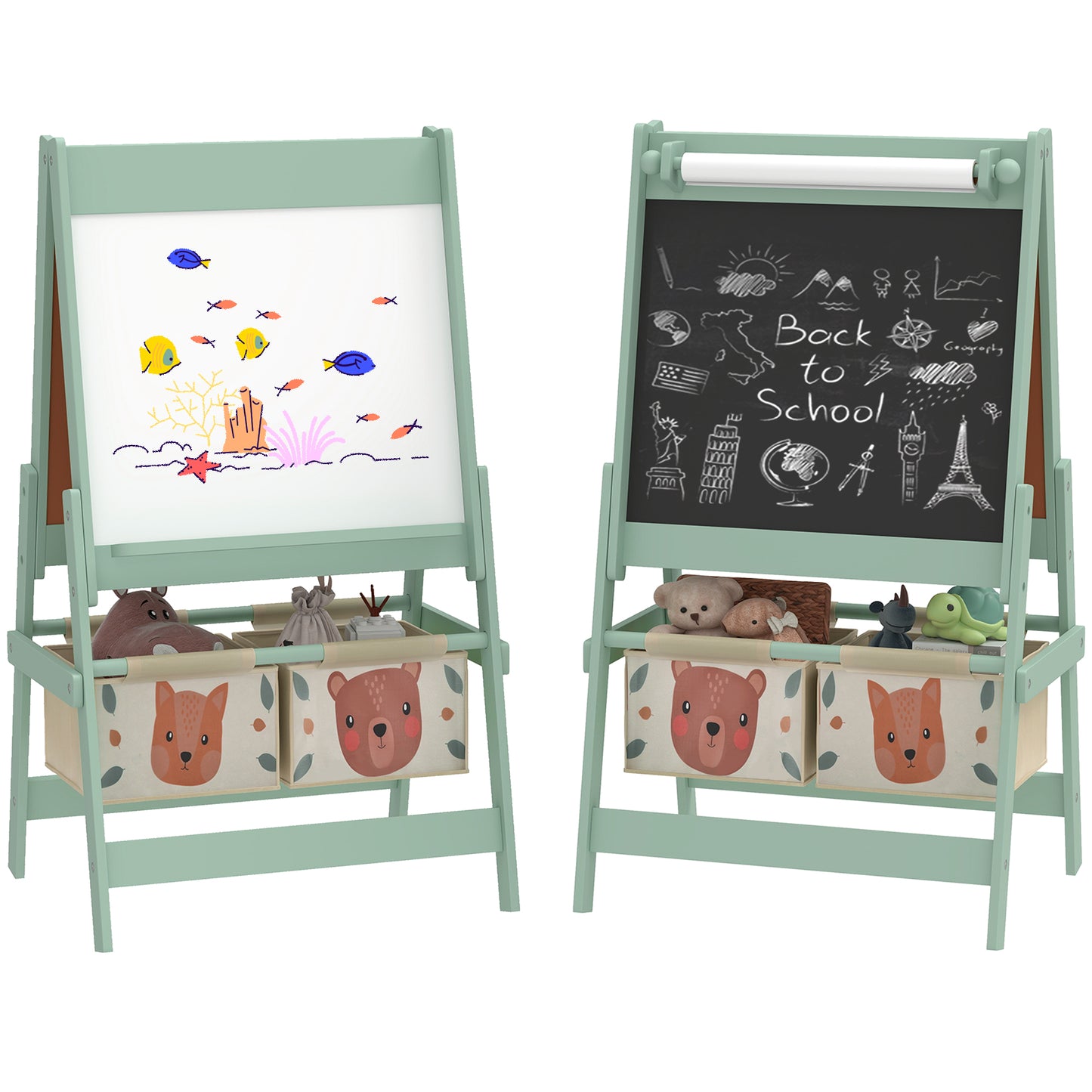 Aiyaplay Caballete Para Niños 3 En 1 Doble Cara Rollo Papel 54x46,5x93 Cm Verde_0