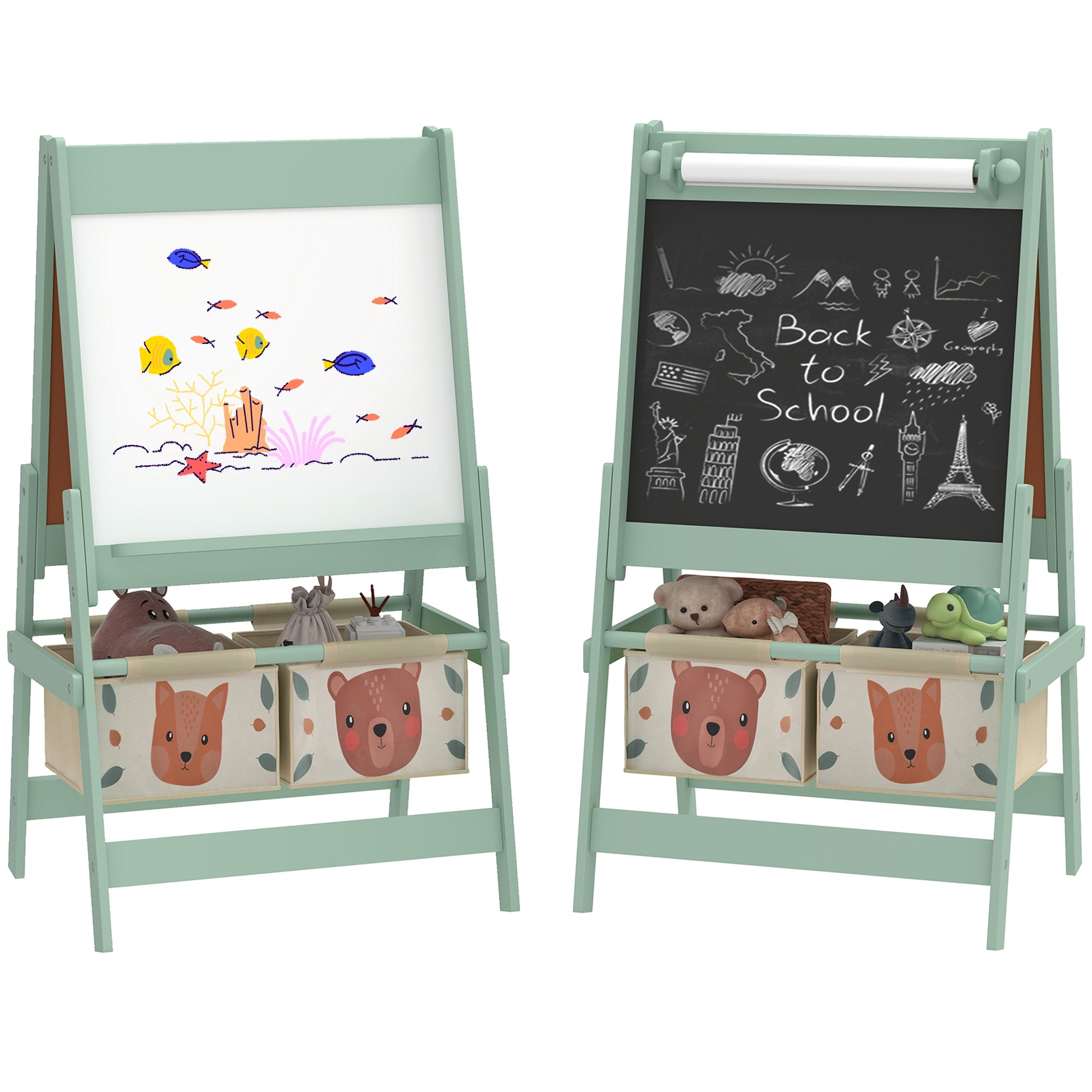 Aiyaplay Caballete Para Niños 3 En 1 Doble Cara Rollo Papel 54x46,5x93 Cm Verde_0