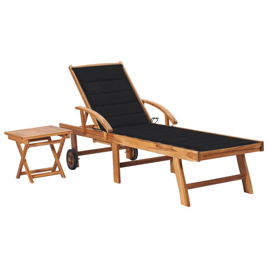 Tumbona Con Mesa Y Cojín Madera Maciza De Teca_0