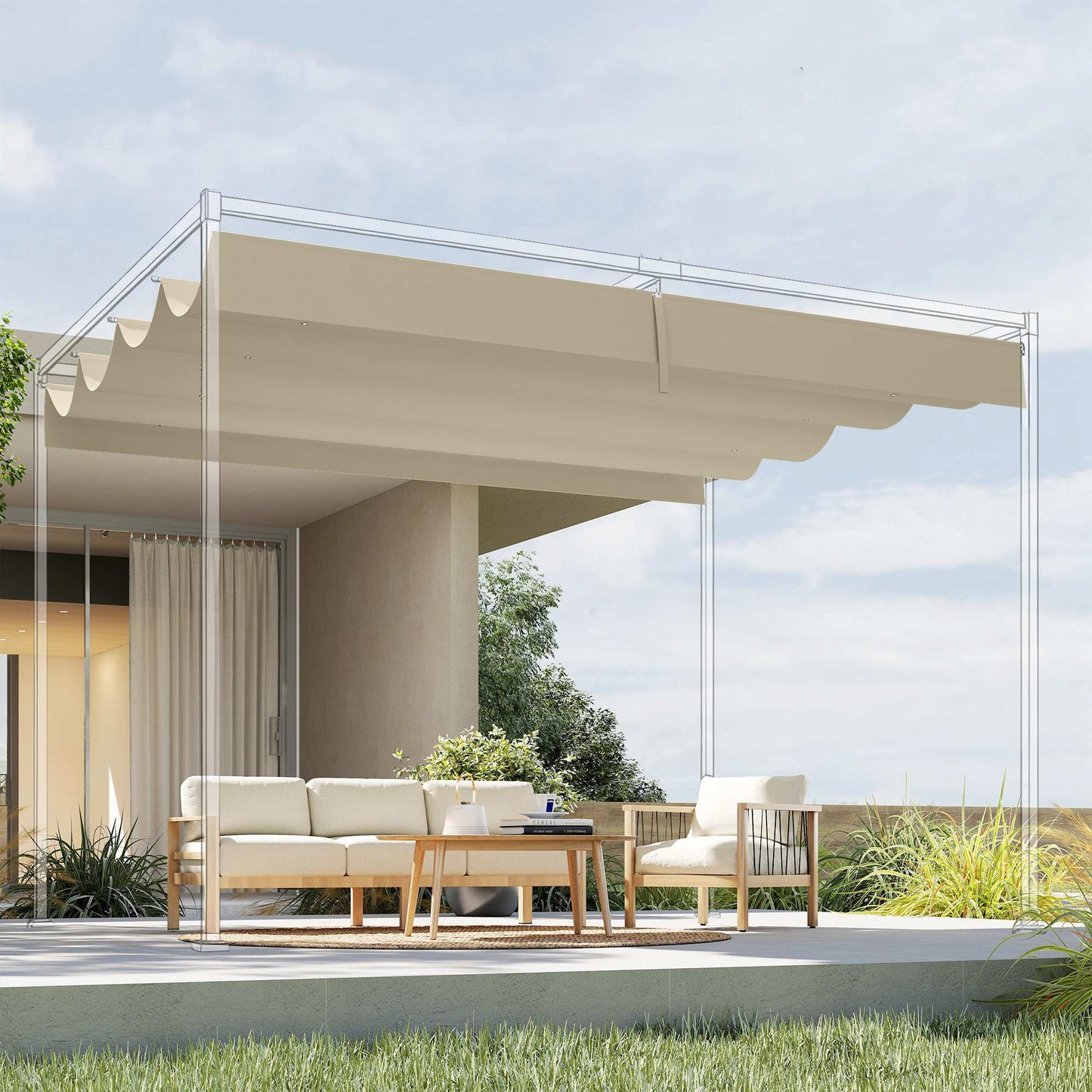 Outsunny Techo De Pérgola Retráctil 4x3,5 M Para Marco De Pérgola De 4x3 M_3