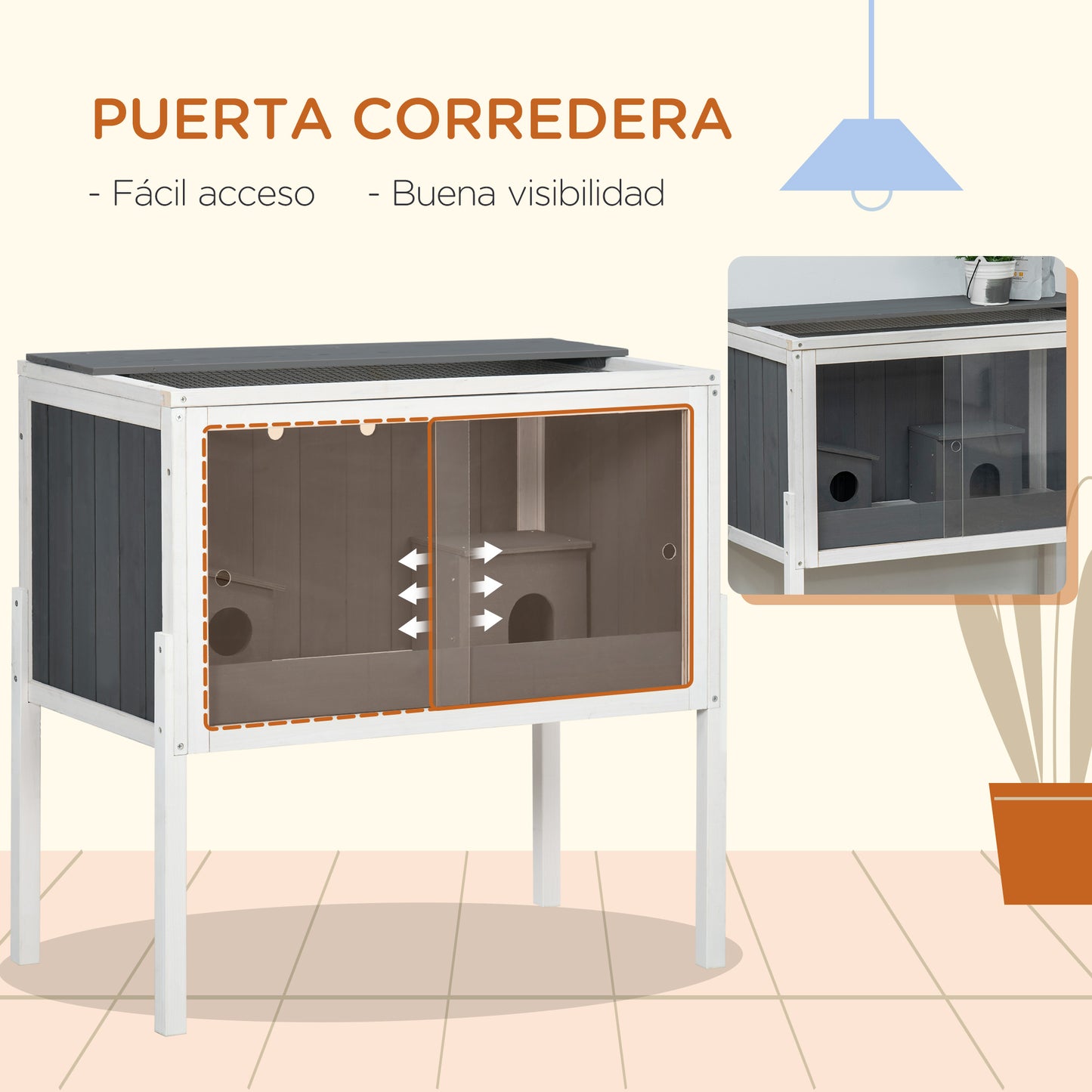 Pawhut Jaula Para Hámster De Madera 82x45x81 Cm Con 2 Puertas De Acrílico Gris_4