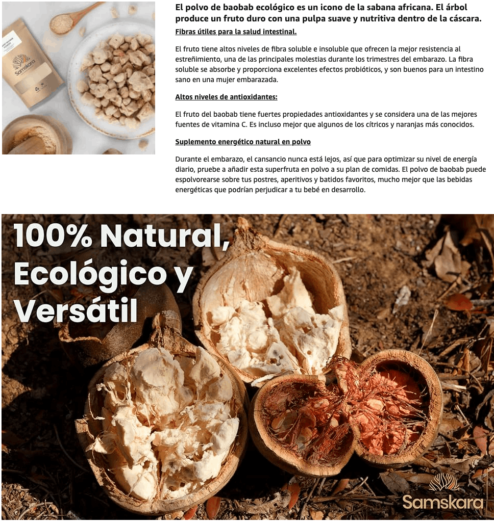 Baobab En Polvo Bio - 500g | Superalimento Ecológico Vegano Para Batidos, Smoothies Y Zumos, Sin Azúcares Añadidos_3