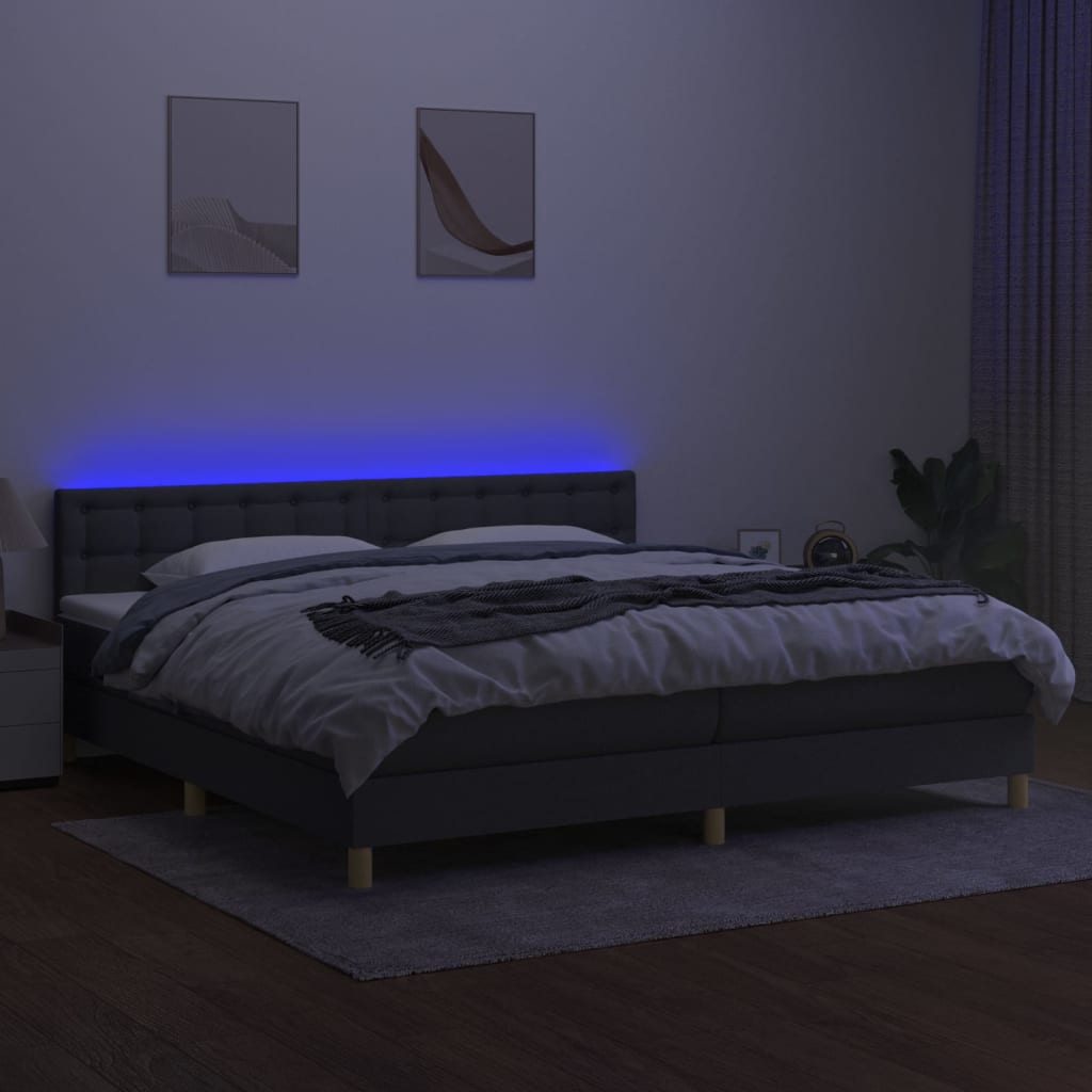 Cama Box Spring Con Colchón Y Led Tela Gris Oscuro 200x200 Cm / Vetonek_3