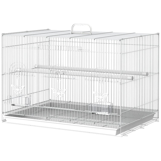 Pawhut Jaula Para Pájaros De Metal 60x41x41 Cm Con Comederos Y 2 Perchas Blanco_0