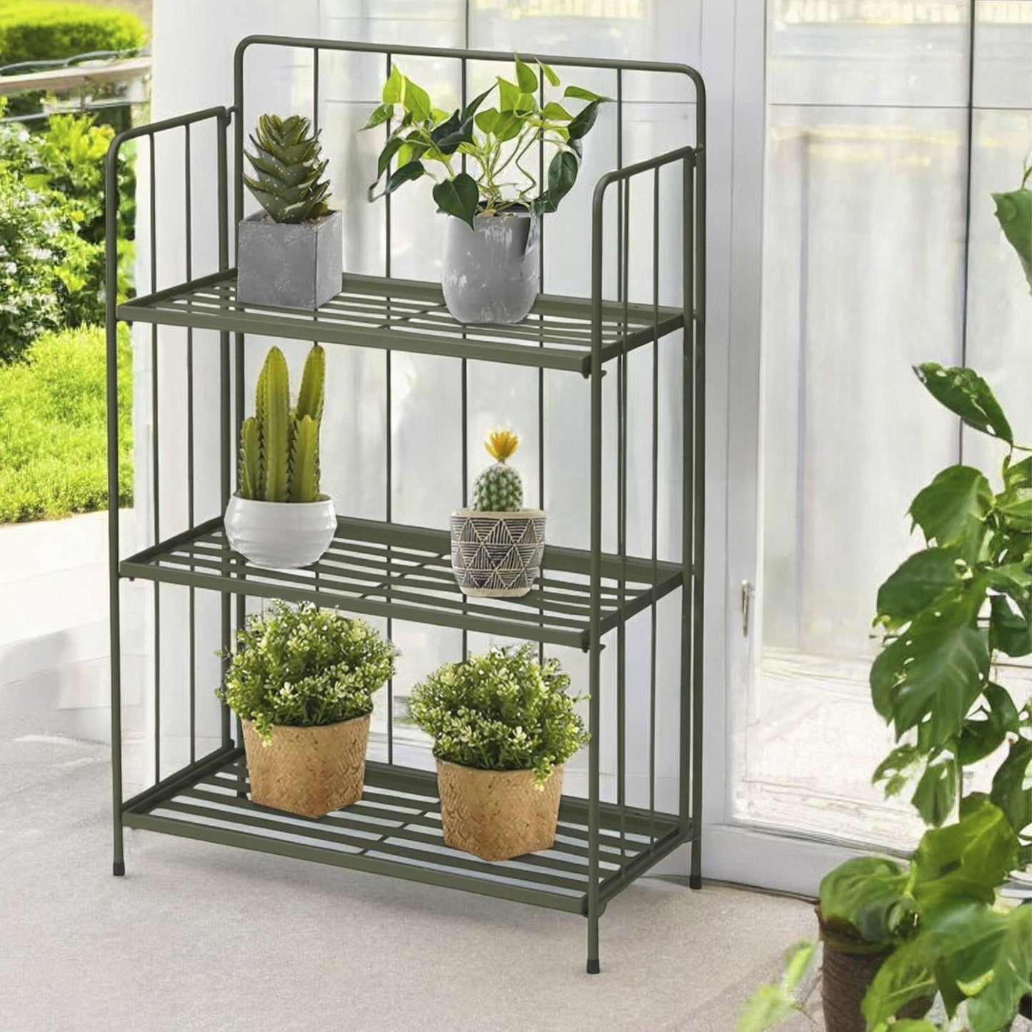 Well Home - Jardinera 3 Niveles Metal Verde Diseño Plegable H.90cm.