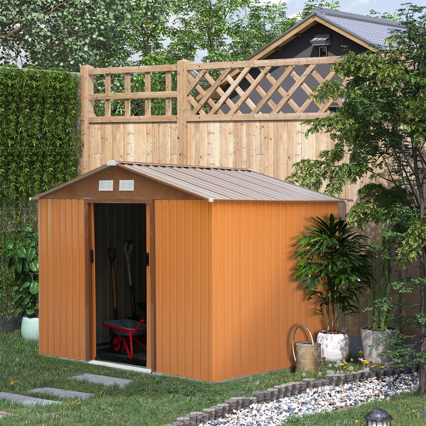 Outsunny Caseta De Jardín De Exterior 4,9 M² 277x195x192 Cm Amarillo_1