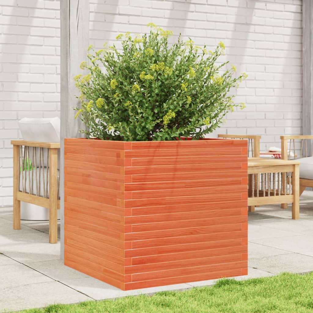 Jardinera De Madera Maciza De Pino Marrón Cera 70x70x68,5 Cm_2