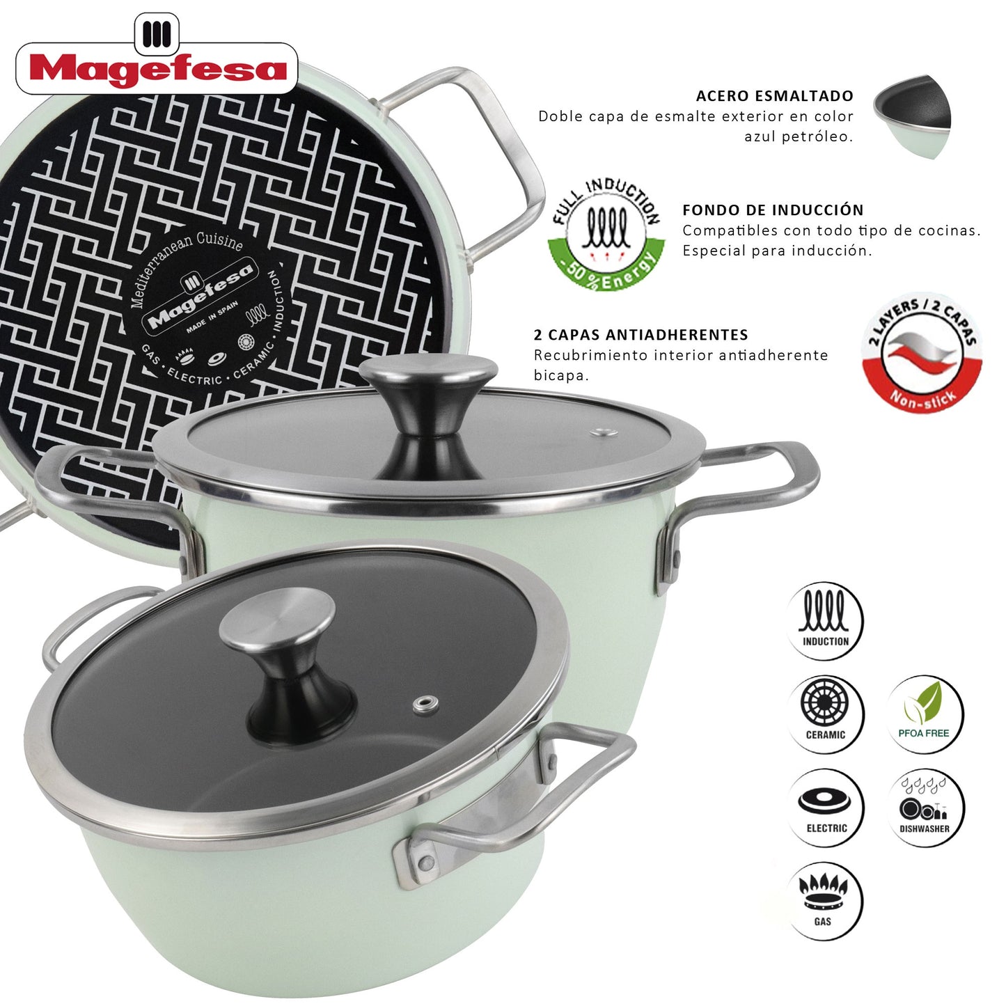 Cacerola nordic Verde Ø28cm Con Tapa De Vidrio