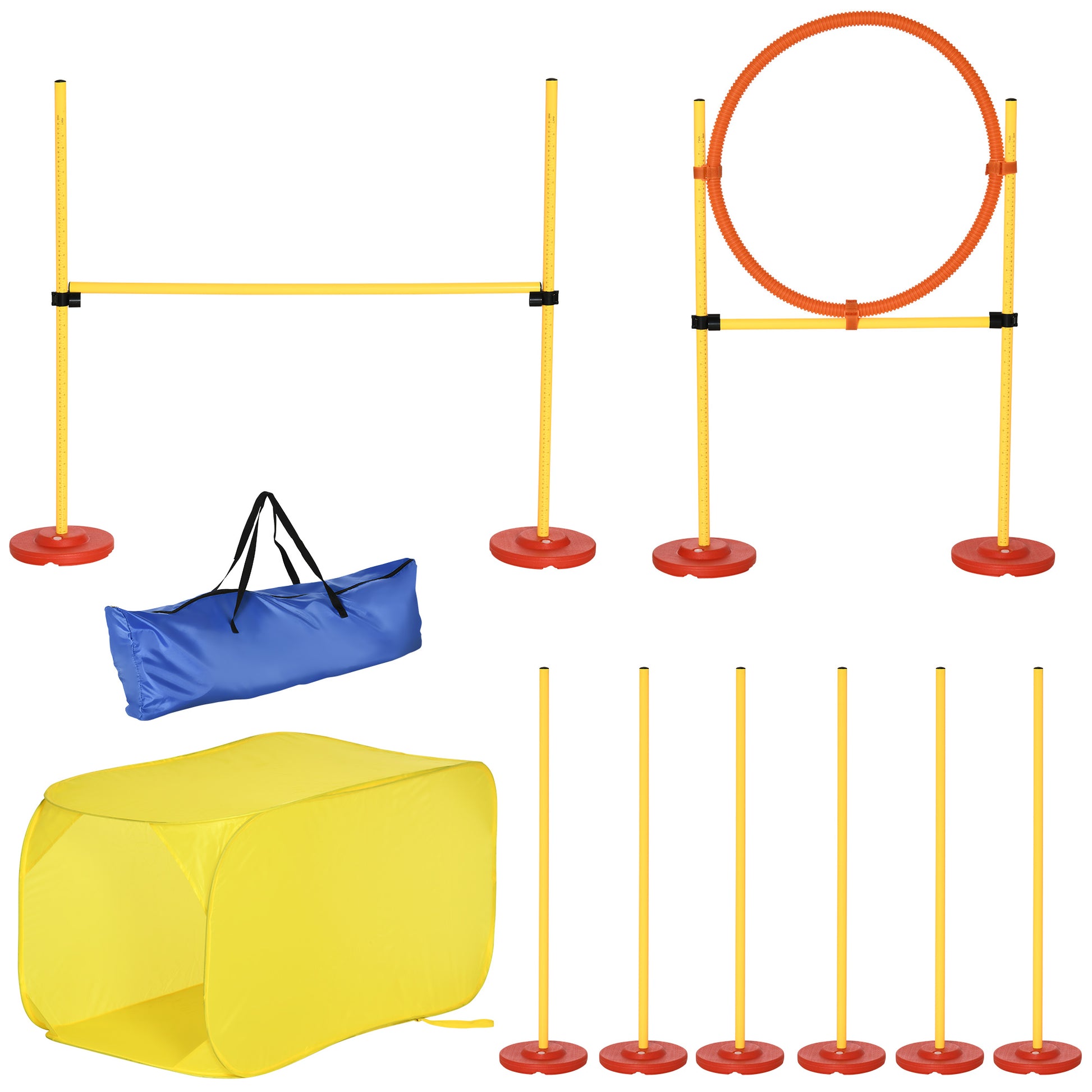 Pawhut Conjunto De Entrenamiento Para Perro Con 4 Obstáculos Con Bolsa Amarillo_1