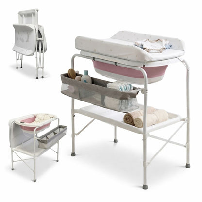 Bathby | Bañera Bebé 5 En 1 Plegable Con Soporte, Cojín Antideslizante, Cambiador (rosa Pro)_0