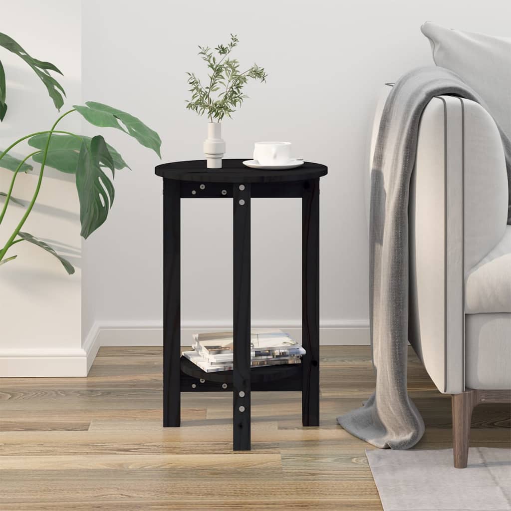 Mesa De Centro De Madera Maciza De Pino Negro Ø40x60 Cm_1