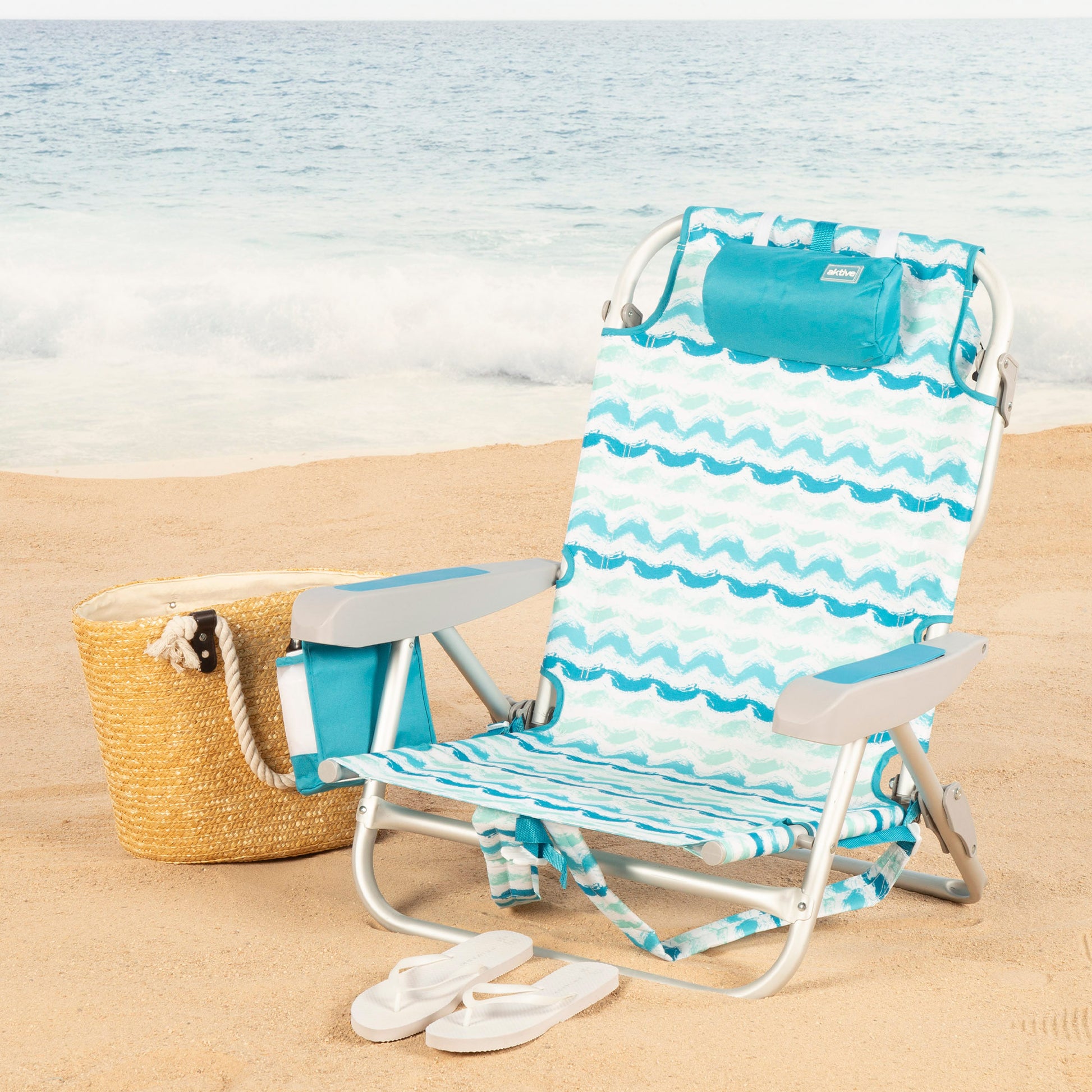 Aktive Silla Playa Plegable Reclinable 5 Posiciones, Aluminio Y Acero, Bolsillo Lateral Y Cojín_1
