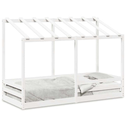 Cama Infantil Con Techo Madera Maciza Pino Blanco 75x190 Cm_0