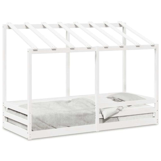 Cama Infantil Con Techo Madera Maciza Pino Blanco 75x190 Cm_0