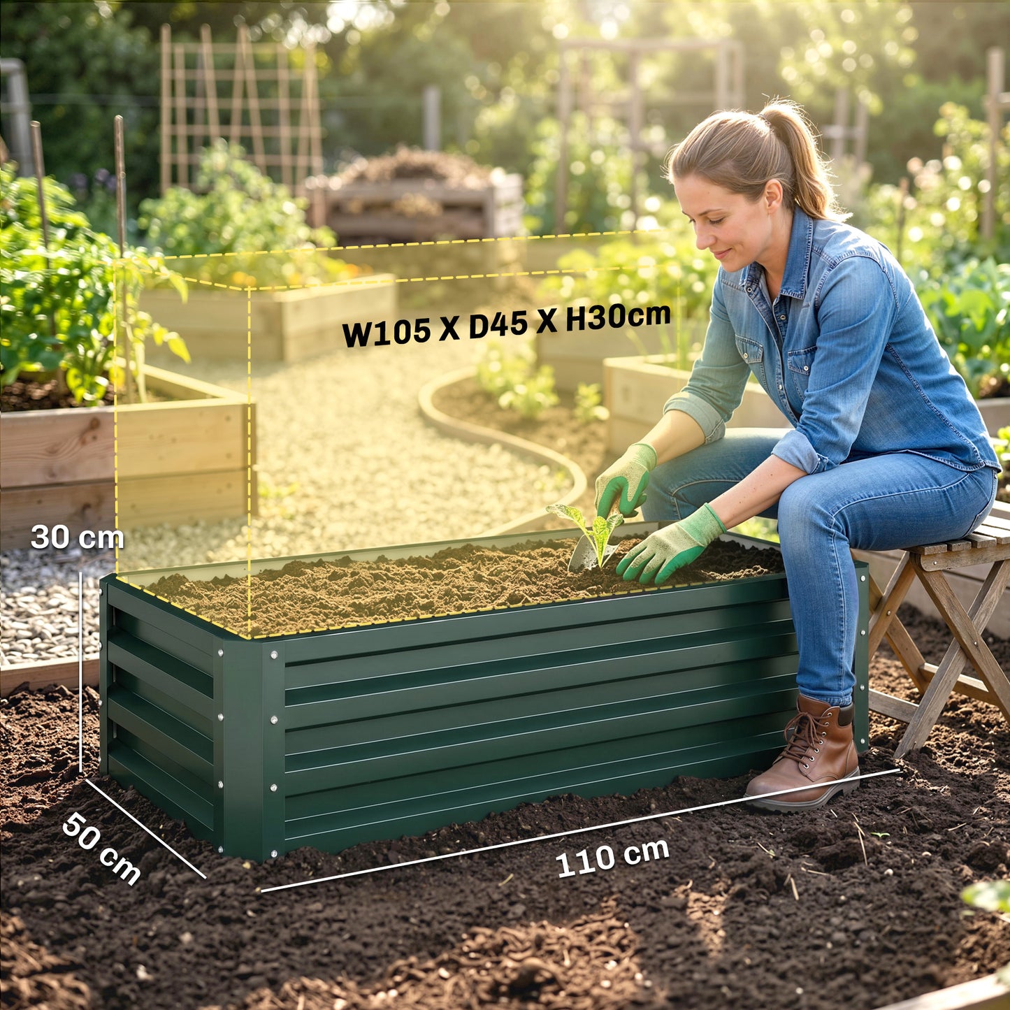 Outsunny Juego De 2 Jardineras Exterior Grandes De Acero 110x50x30 Cm Verde_2