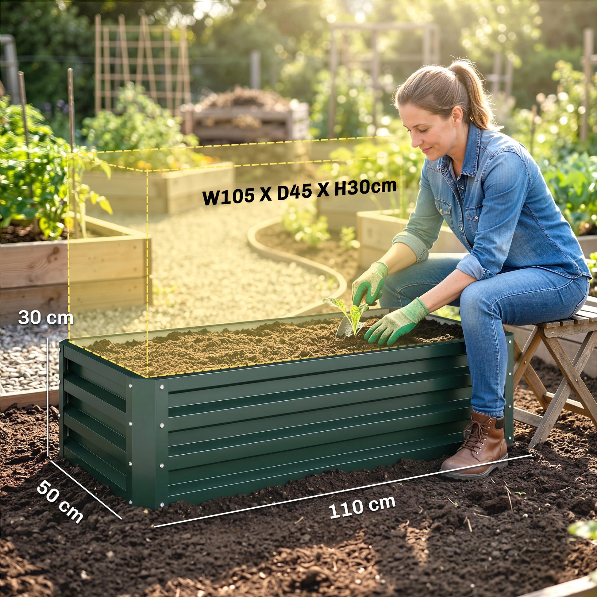 Outsunny Juego De 2 Jardineras Exterior Grandes De Acero 110x50x30 Cm Verde_2