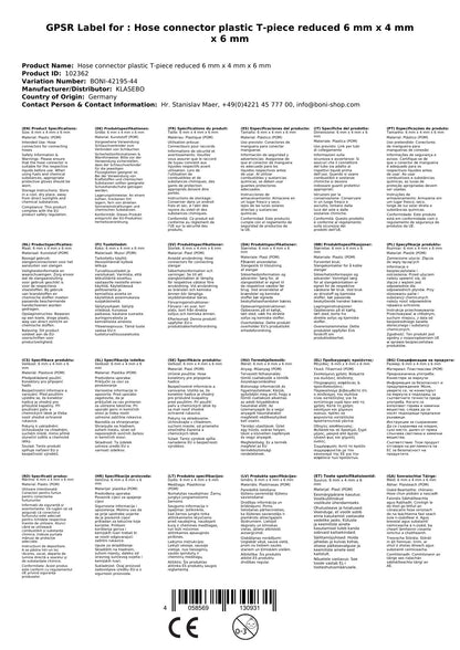 Conector De Manguera De Plástico T-reducido 6 Mm X 4 Mm X 6 Mm