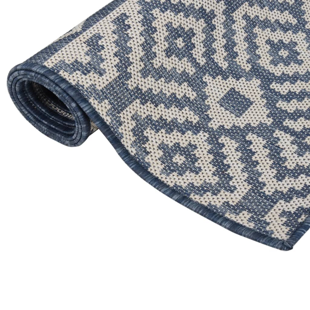 Alfombra De Exterior De Tejido Plano Rayas Azules 100x200 Cm_2