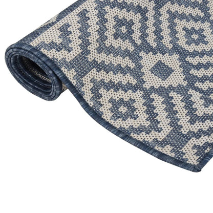 Alfombra De Exterior De Tejido Plano Rayas Azules 100x200 Cm_2