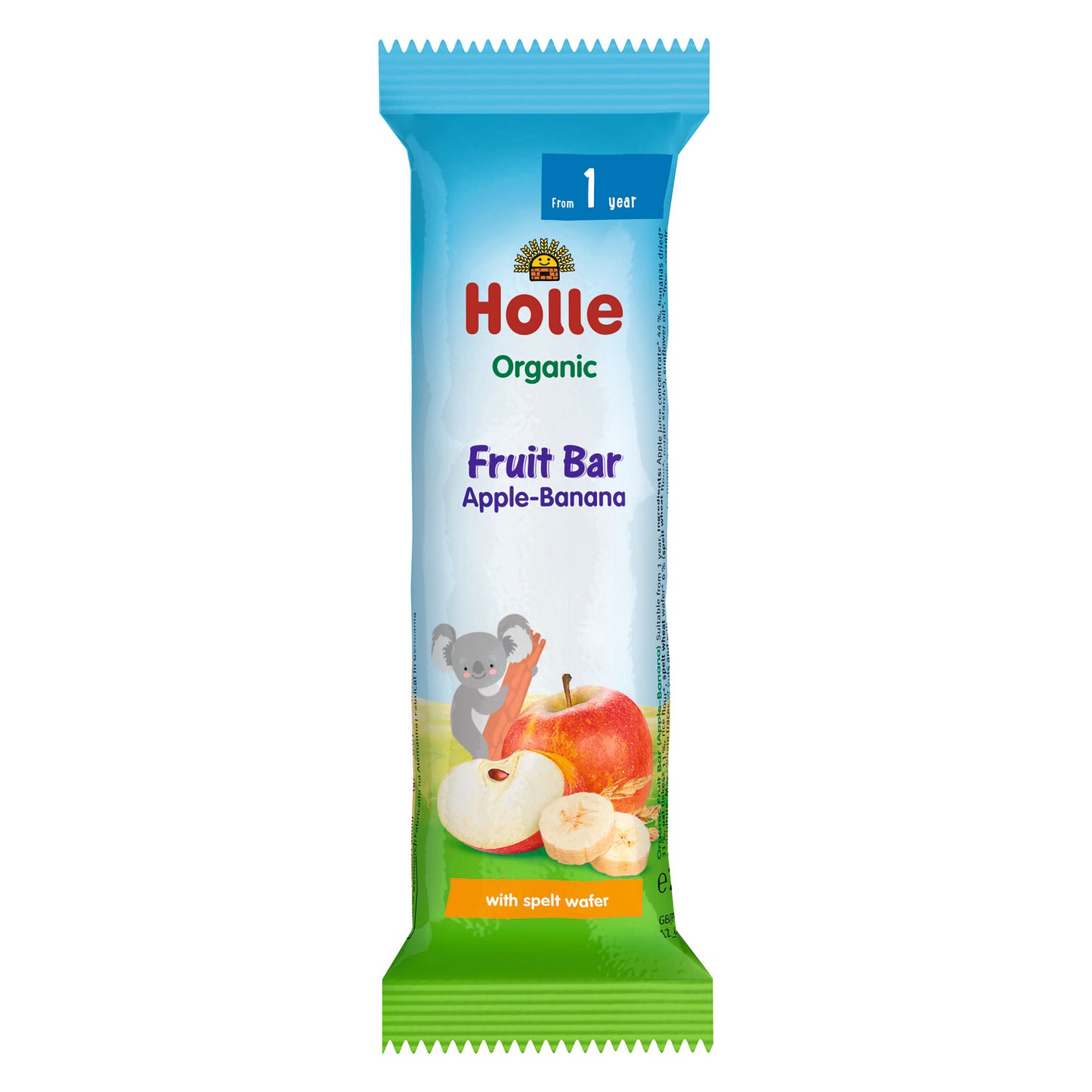 Barrita de frutas ecológicas manzana-plátano bio para Bebés a partir 12 meses Holle 25g