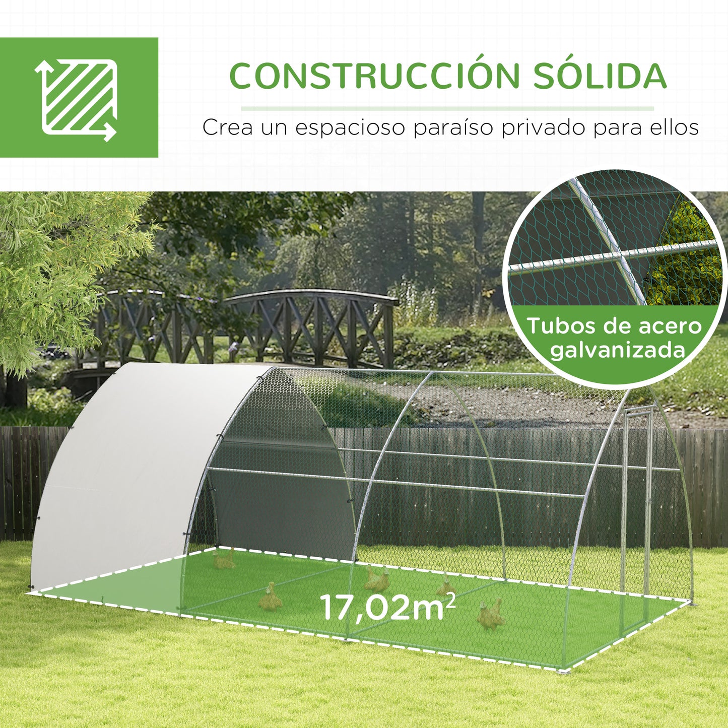 Pawhut Gallinero Para Exterior 304x560x220 Cm Cubierta De Tela Oxford Plata_5