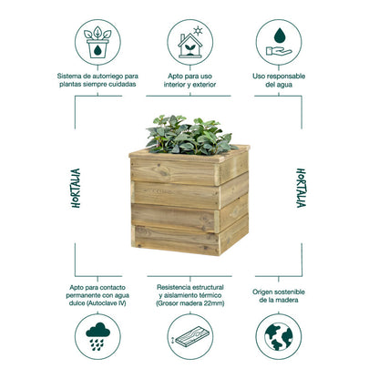 Jardinera De Madera Con Autorriego 40x40x40 Cm Nidum Basic Hortalia_4