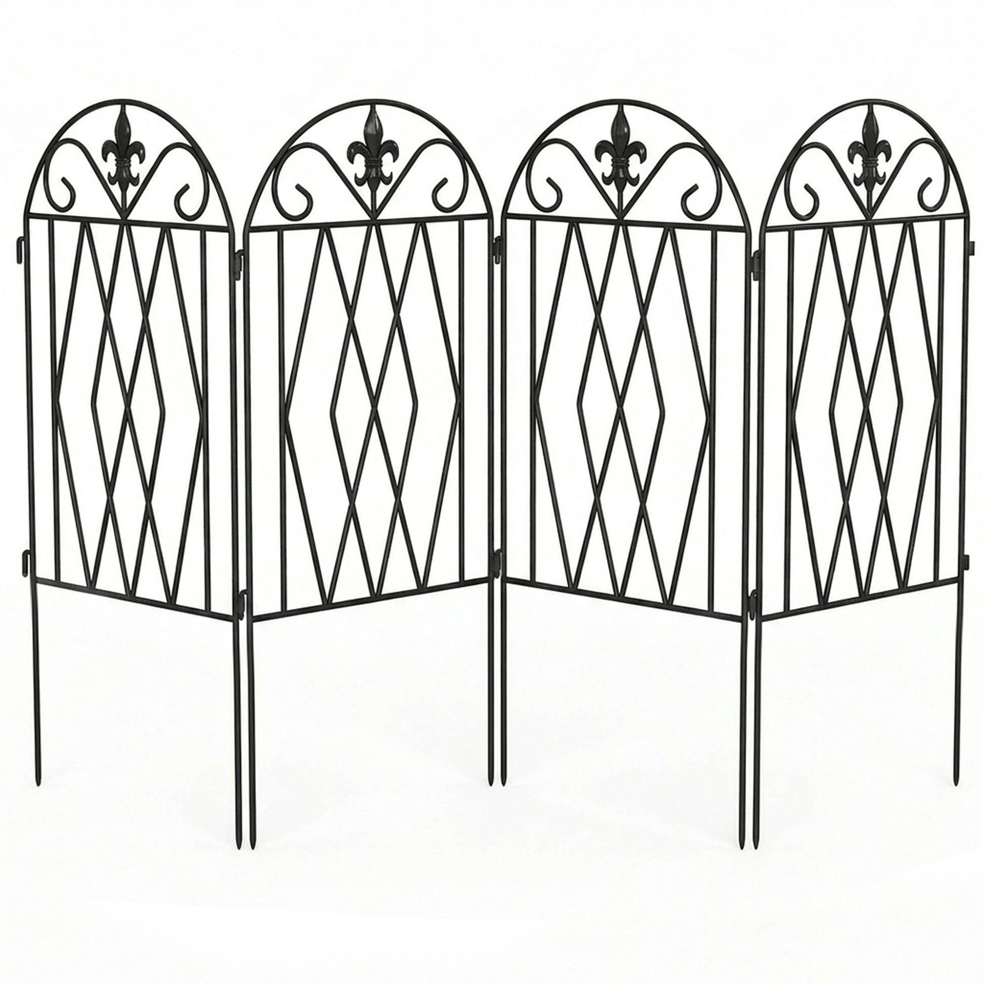 Outsunny Set De 4 Vallas De Jardín Decorativas De Metal 125x56 Cm Negro_0