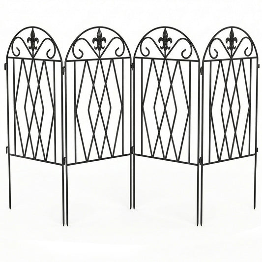 Outsunny Set De 4 Vallas De Jardín Decorativas De Metal 125x56 Cm Negro_0