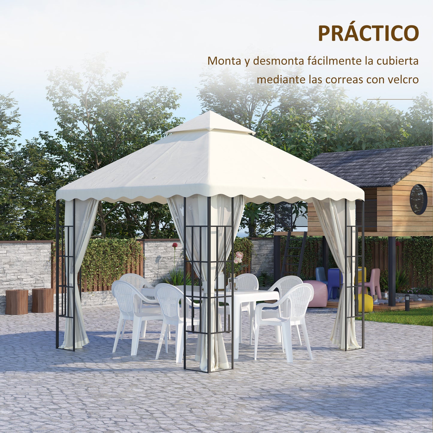 Outsunny Techo De Repuesto Para Cenador 3x3 M Con Techo Doble Crema_5