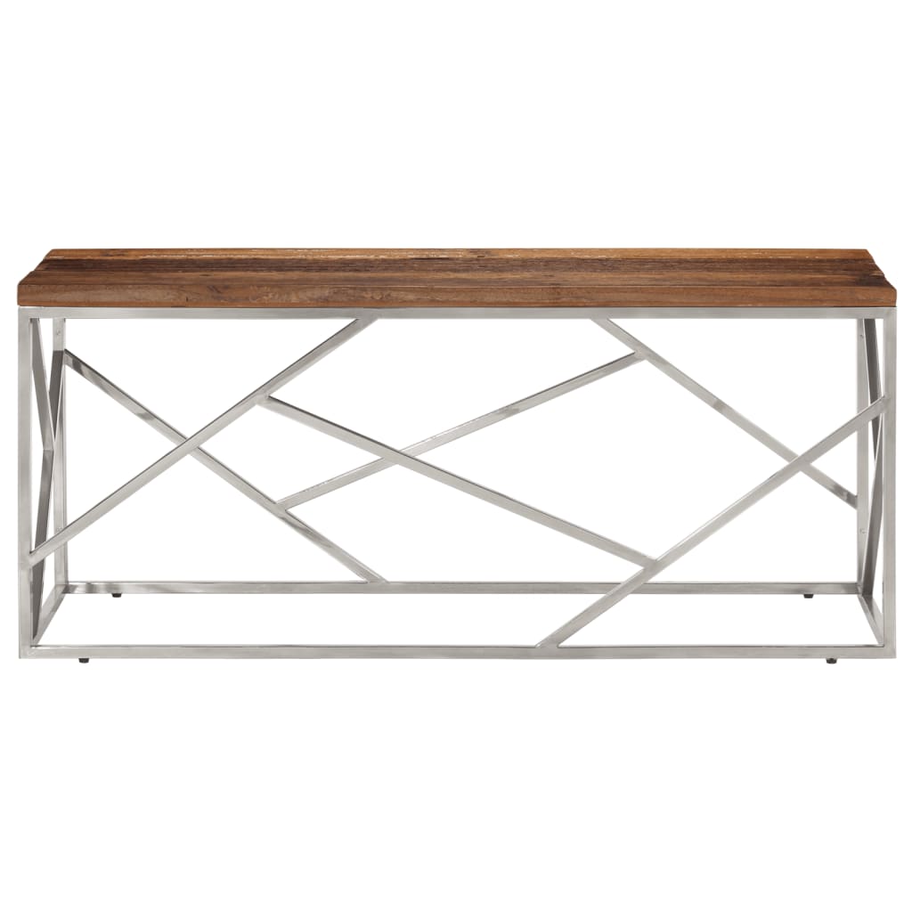 Mesa De Centro De Acero Inoxidable Plateado Y Madera Maciza_1