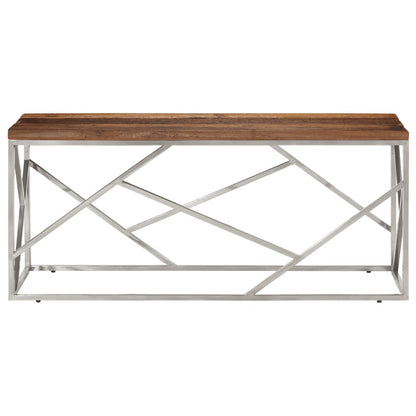 Mesa De Centro De Acero Inoxidable Plateado Y Madera Maciza_1