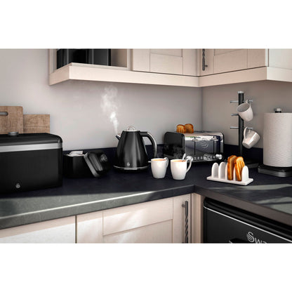 Retro Set 3 Botes Metálicos De Almacenamiento, 1 L, Acero Lacado, Especias, Té ,café, Vintage Swan Swka1020bn, Negro