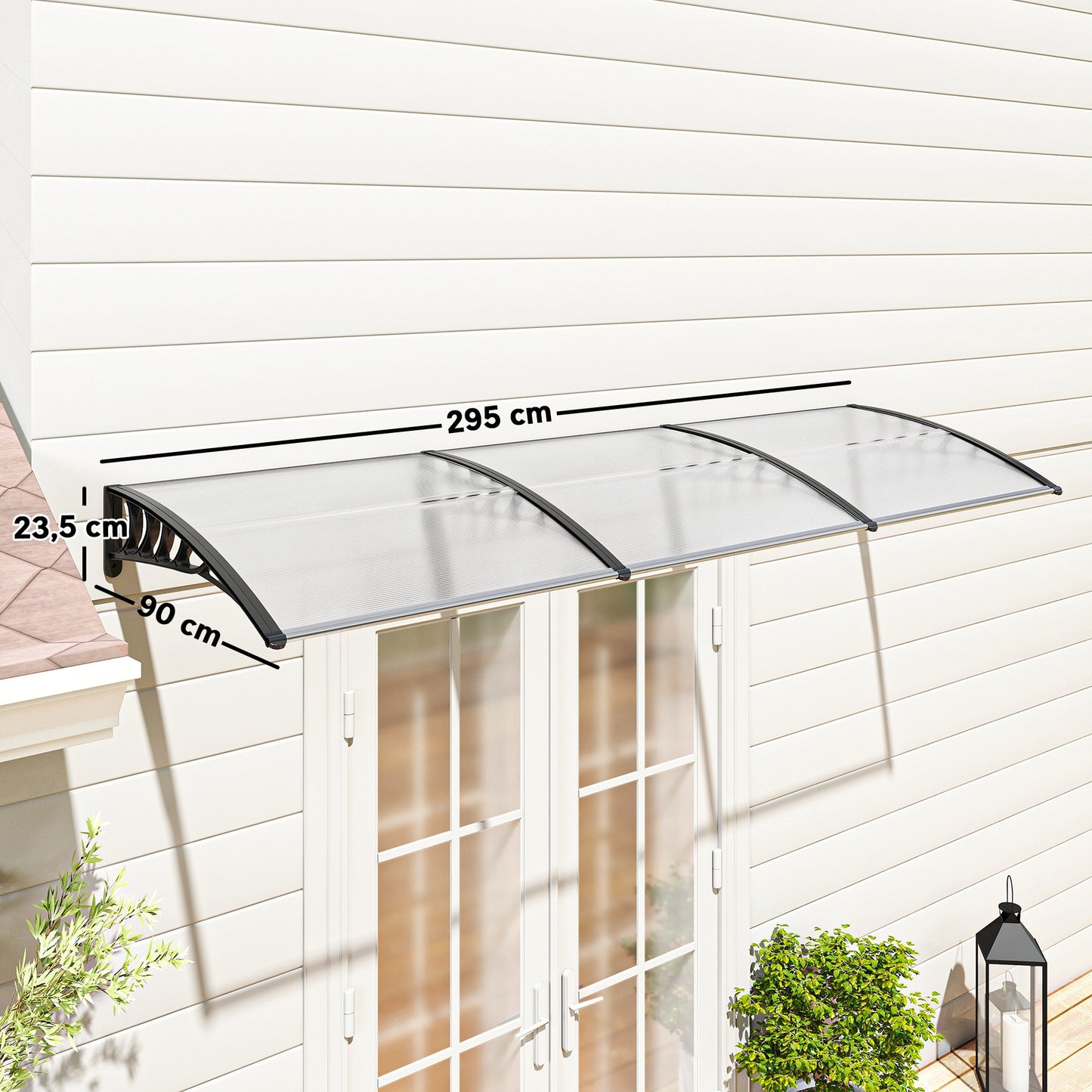 Outsunny Tejadillo De Protección Contra Sol Y Lluvia Para Puertas 90x295x23,5 Cm_2