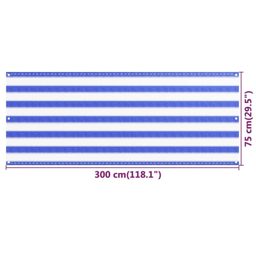 Vidaxl Toldo Para Balcón Hdpe Azul Y Blanco 75x300 Cm_4