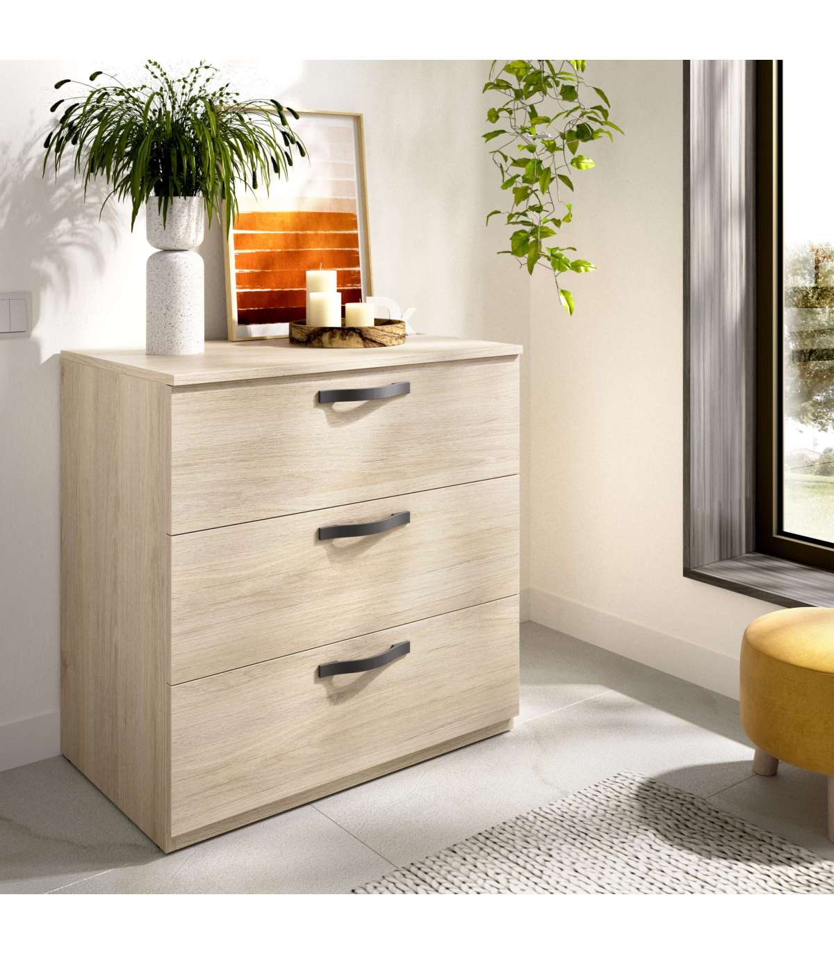 Comoda Jaen 3 Cajones En Acabado Natural 72.3 Cm(alto)70.4 Cm(ancho)44.7 Cm(largo)_0