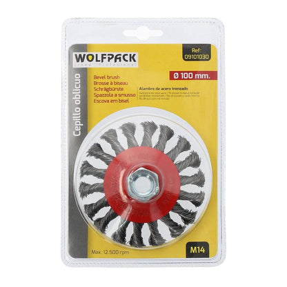 Cepillo Oblicuo Con Alambre De Acero Trenazdo Rosca M14, Ø 100 Mm. Alambre De Ø 0,30 Mm.