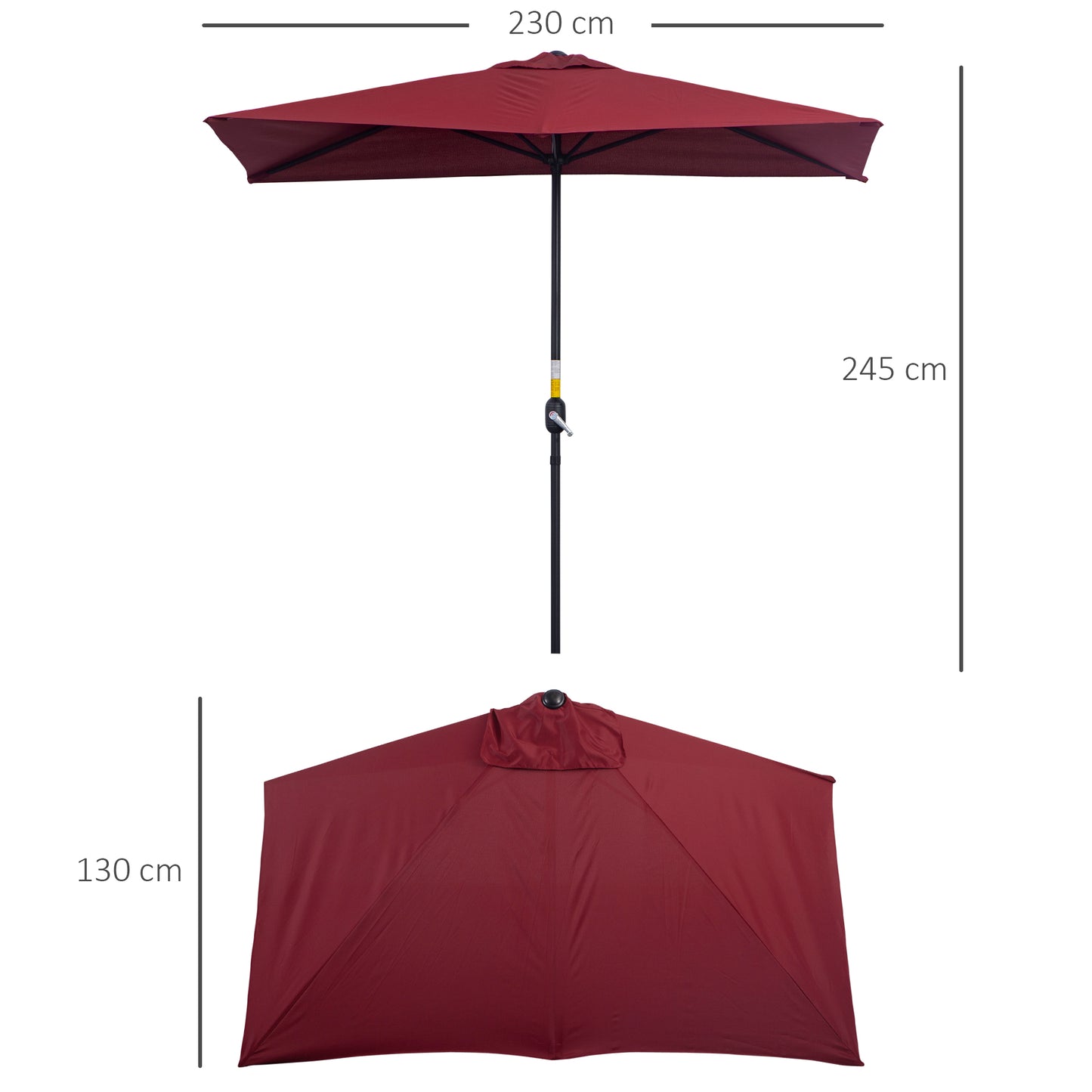 Outsunny Media Sombrilla 230x130x245 Cm Parasol De Pared Con Manivela Rojo_2