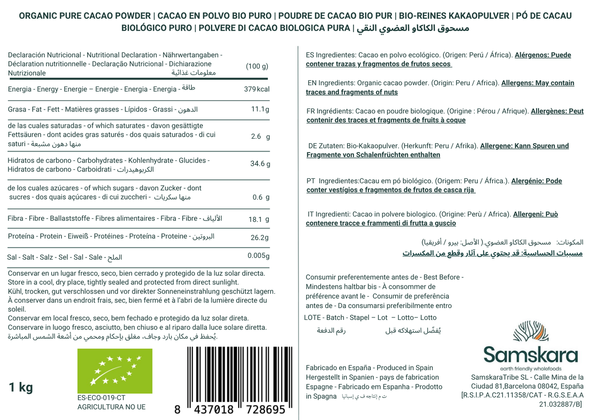 Cacao En Polvo Bio - 1kg | Cacao Puro Ecológico Vegano Para Repostería Y Bebidas, Sin Azúcares Añadidos_1