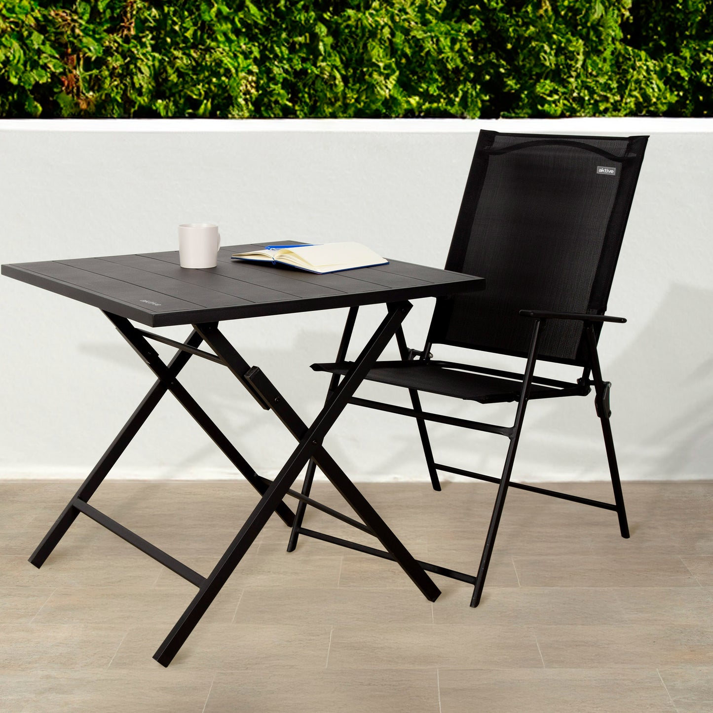 Aktive Pack 4 Sillas Plegables De Jardín Slim Negras Con Reposabrazos_1