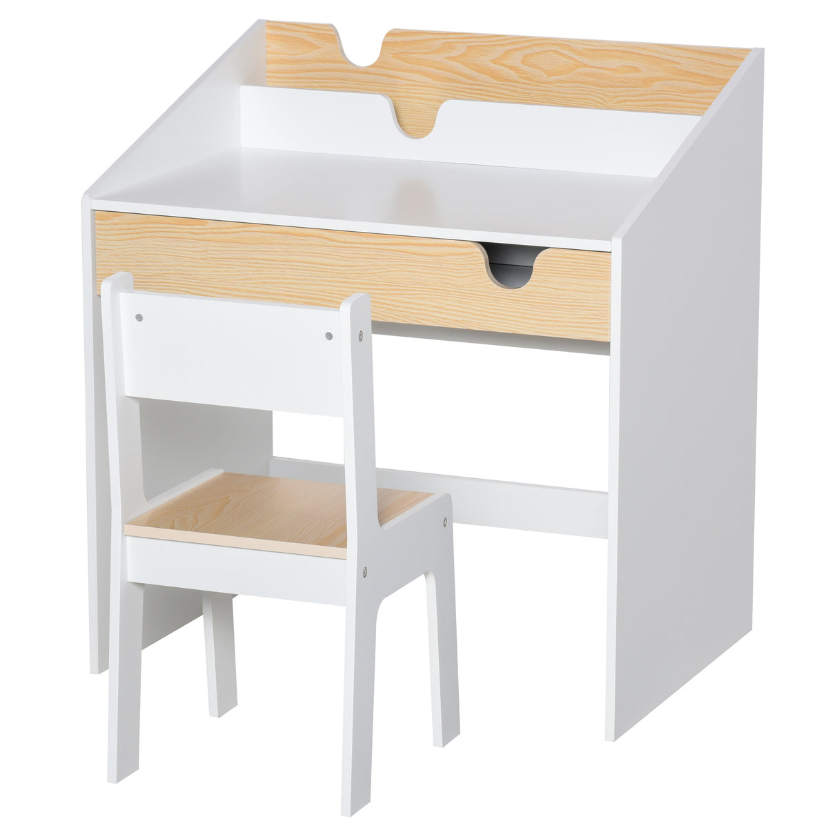 Secretária Para Crianças Homcom Branco E Madeira Mdf 70x50x75cm_0