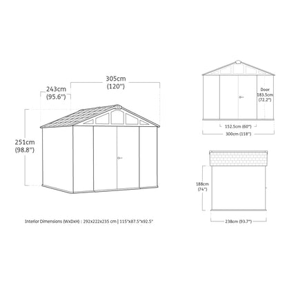 Keter Caseta De Exterior Stronghold 10x8 - 243x305x251 Cm Y 7,4 M2 - Gris