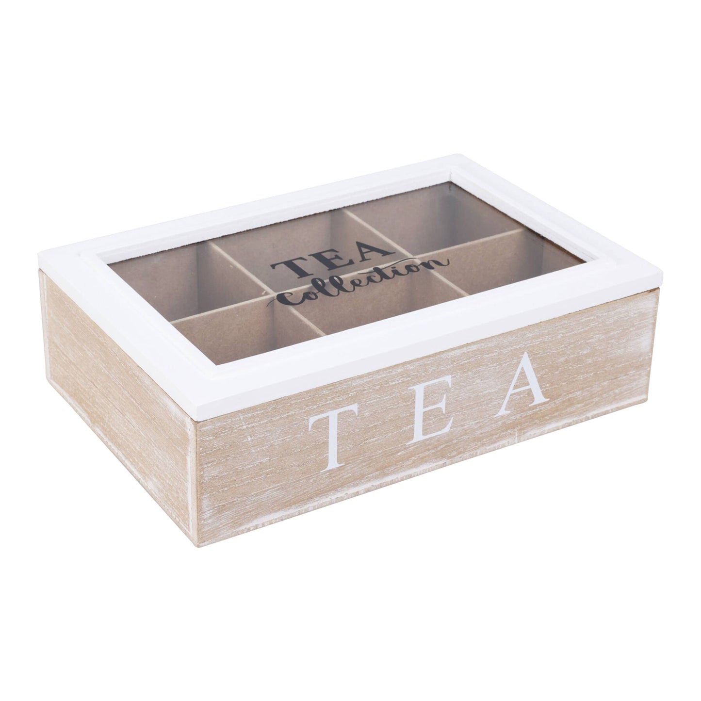 Well Home Caja De Té De 6 Compartimentos Con Tapa De Vidrio En Mdf Blanco_0