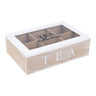 Well Home Caja De Té De 6 Compartimentos Con Tapa De Vidrio En Mdf Blanco