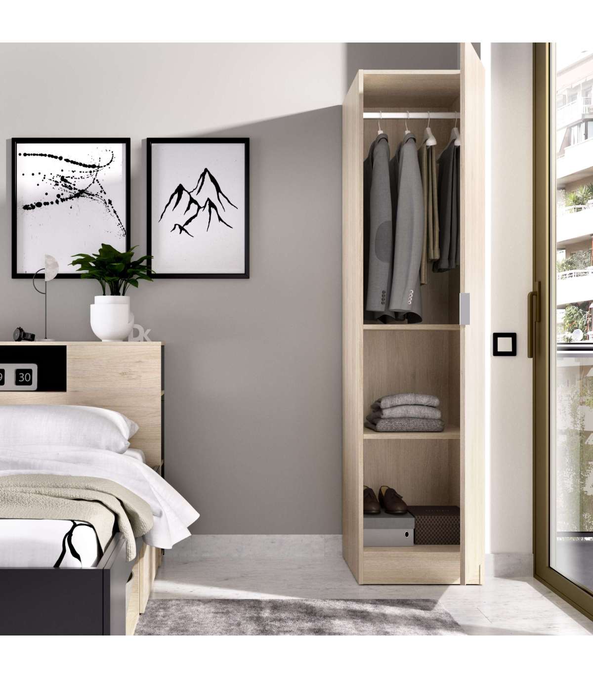 Armario Ropero 1 Puerta Jaen En Acabado Natural 40.5 Cm(ancho) 184 Cm(altura) 52 Cm(fondo)_2