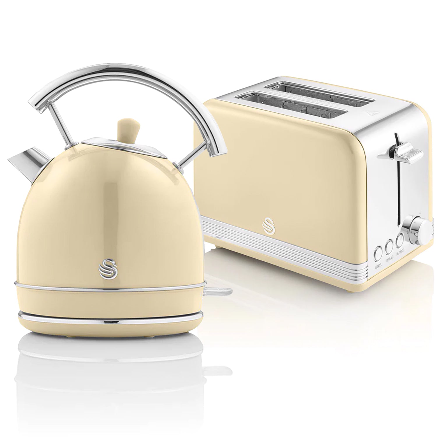 Swan Retro Set Desayuno Hervidor De Agua 1,8 L Inalámbrico, Tostadora 2 Rebanadas Anchas, Vintage, Stp7050cneu, Crema_0
