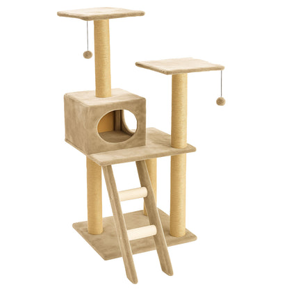 Torre Rascador Para Gatos En 4 Niveles Beige Con Escalera 49x41x113cm Wuapu Modelo Cadi