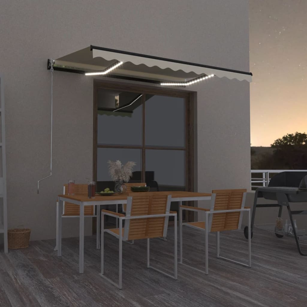 Toldo Manual Retráctil Con Led Crema 400x300 Cm_1