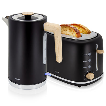 Briebe Nordic Set Tostadora Pan Ranura Ancha 2 Rebanadas + Hervidor Agua Eléctrico 1,7l Inalámbrico, Skt1167blk, Negro_0