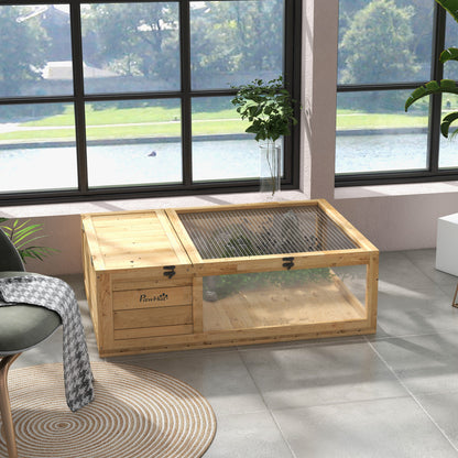 Pawhut Casa Para Tortugas De Madera Con Techo De Malla 91x60,5x32 Cm Natural_3