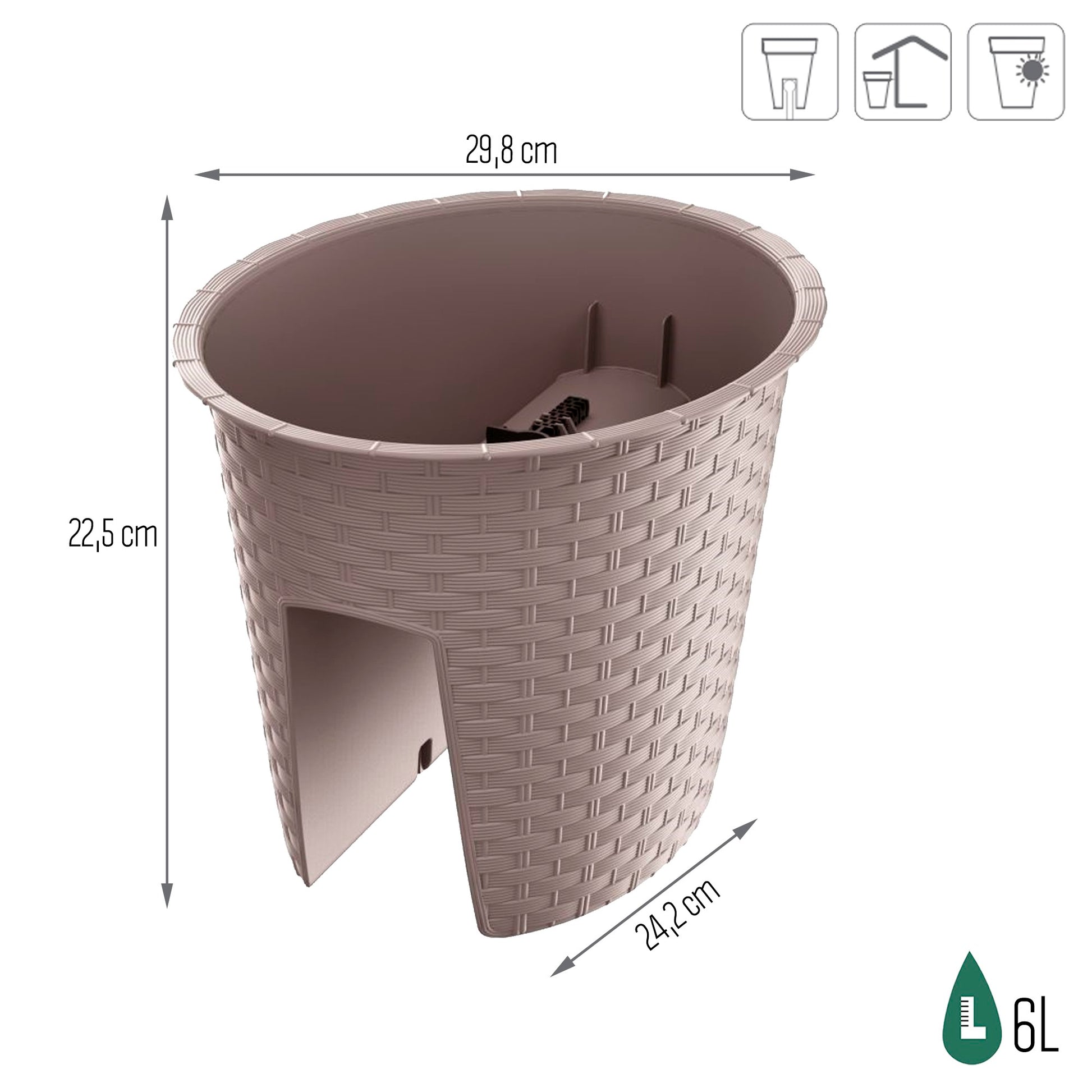 Maceta Ratolla Oval 6l., Dimensiones (mm) 298x242x225, Color Mocca_2